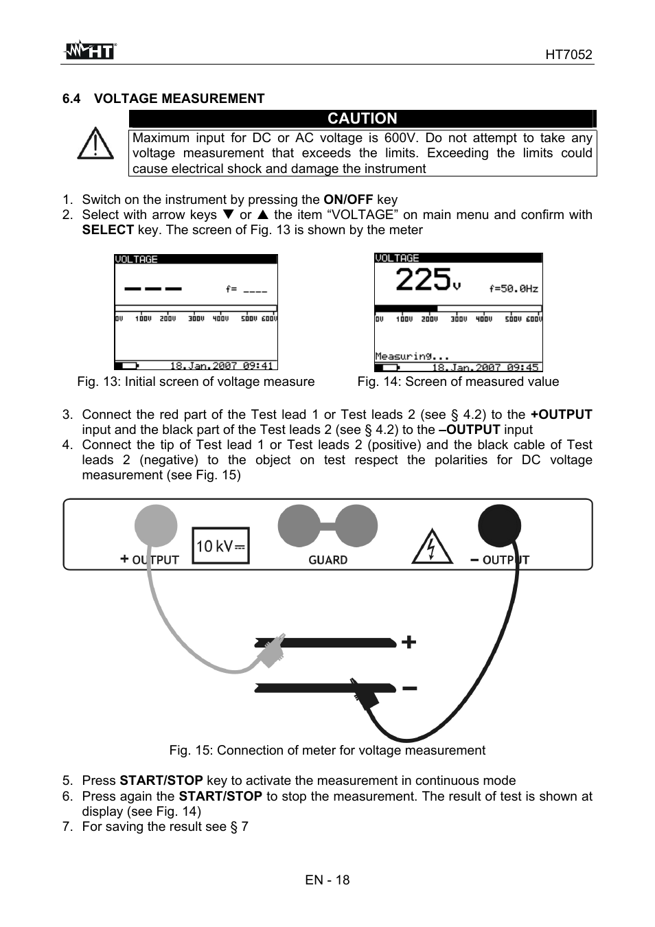 Caution | HT instruments HT7052 User Manual | Page 20 / 120