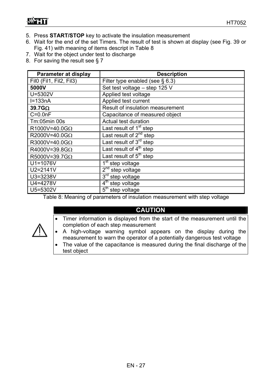 Caution | HT instruments HT7052 User Manual | Page 29 / 120