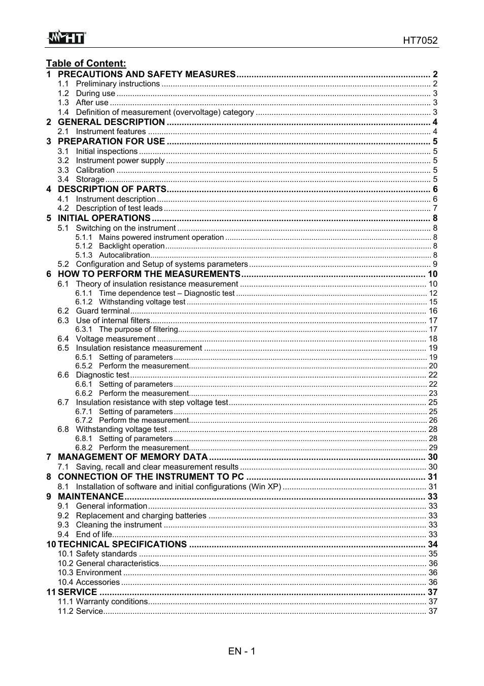 HT instruments HT7052 User Manual | Page 3 / 120