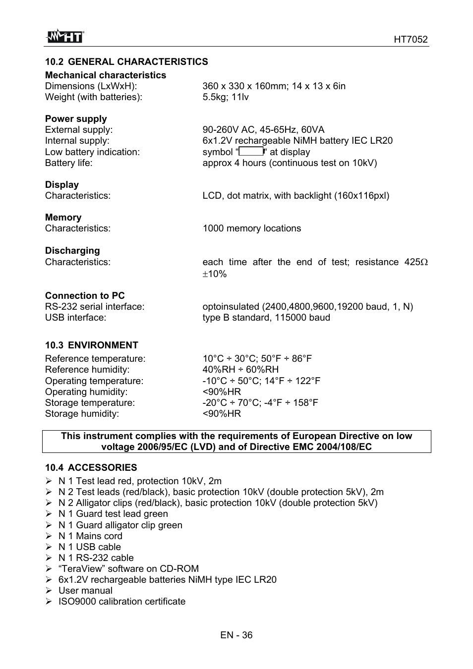 HT instruments HT7052 User Manual | Page 38 / 120