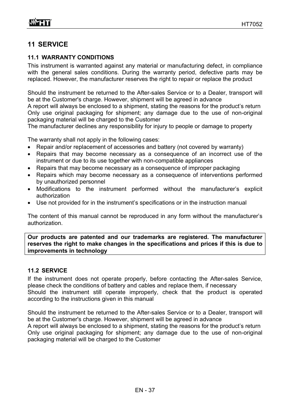 HT instruments HT7052 User Manual | Page 39 / 120