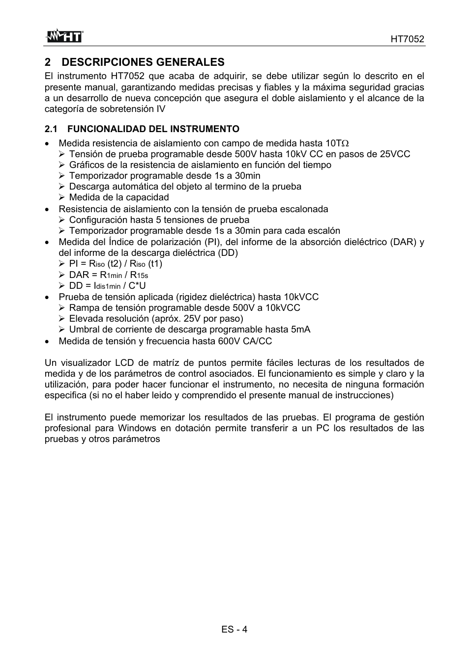 HT instruments HT7052 User Manual | Page 46 / 120