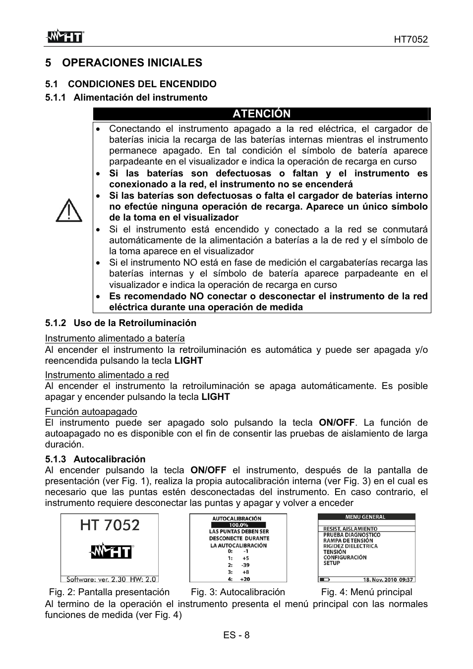 5 operaciones iniciales, Atención | HT instruments HT7052 User Manual | Page 50 / 120