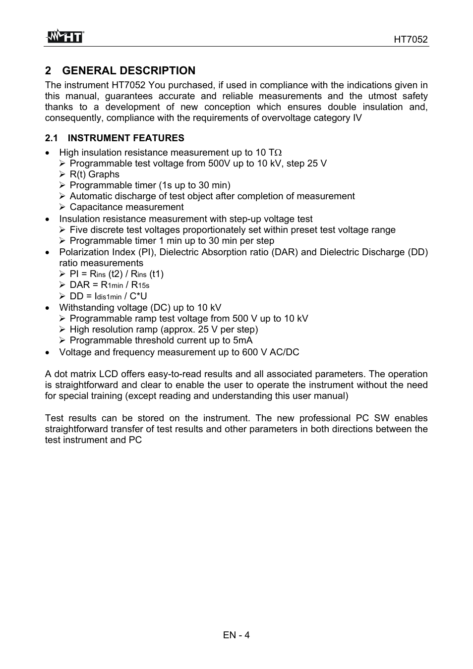 HT instruments HT7052 User Manual | Page 6 / 120