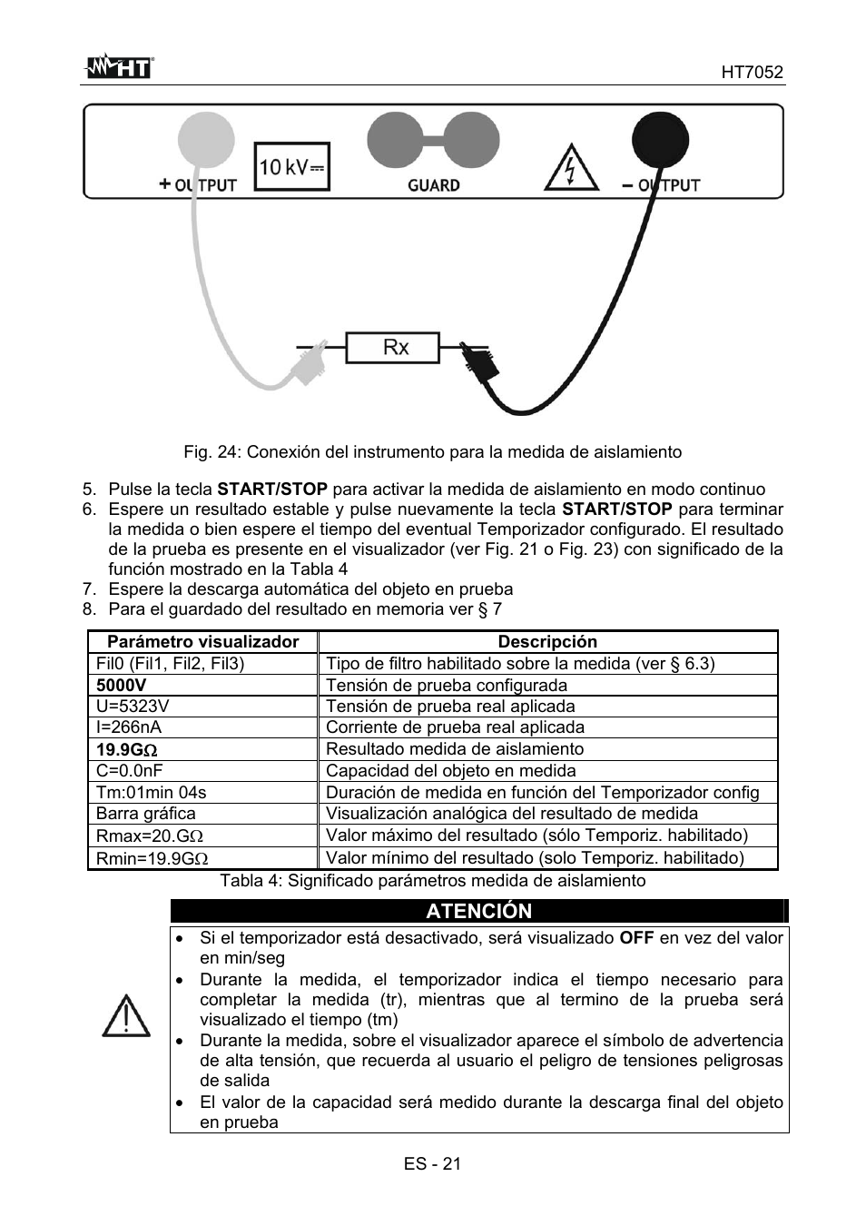 Atención | HT instruments HT7052 User Manual | Page 63 / 120