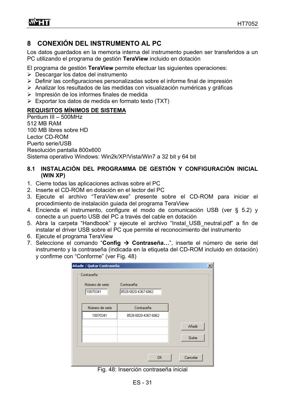 8 conexión del instrumento al pc | HT instruments HT7052 User Manual | Page 73 / 120