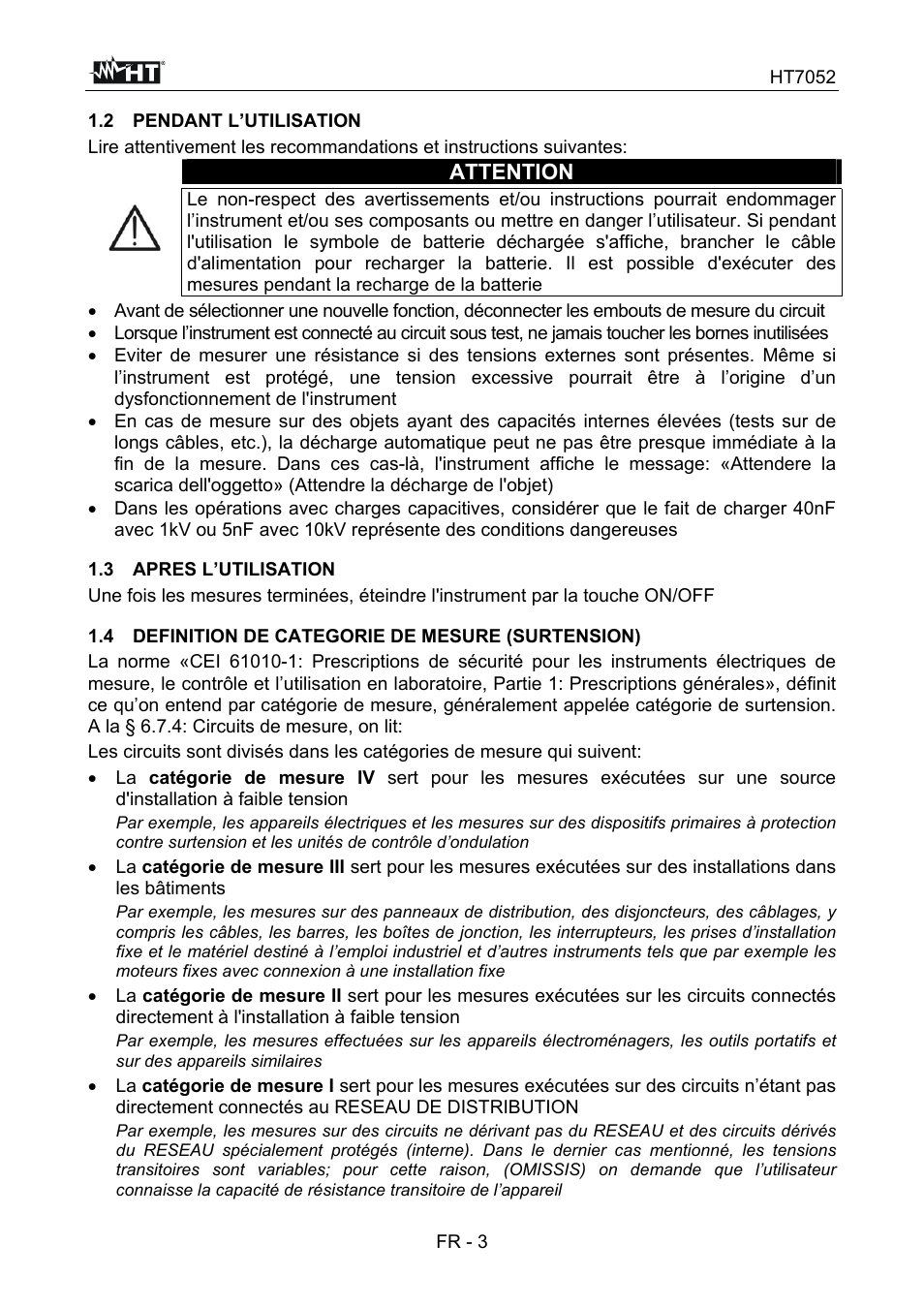 Attention | HT instruments HT7052 User Manual | Page 85 / 120