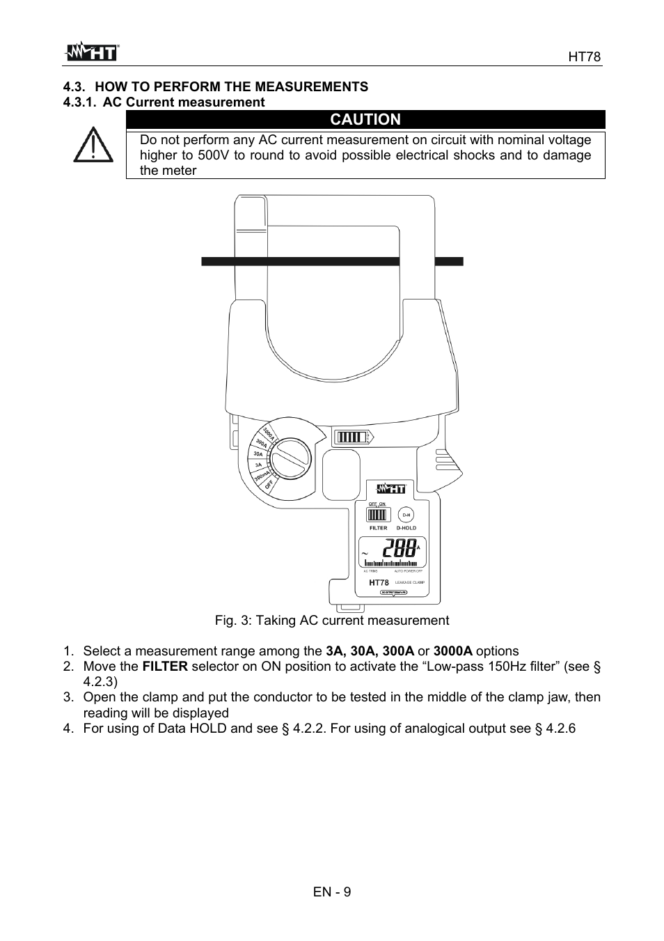 Caution | HT instruments HT78 User Manual | Page 10 / 16