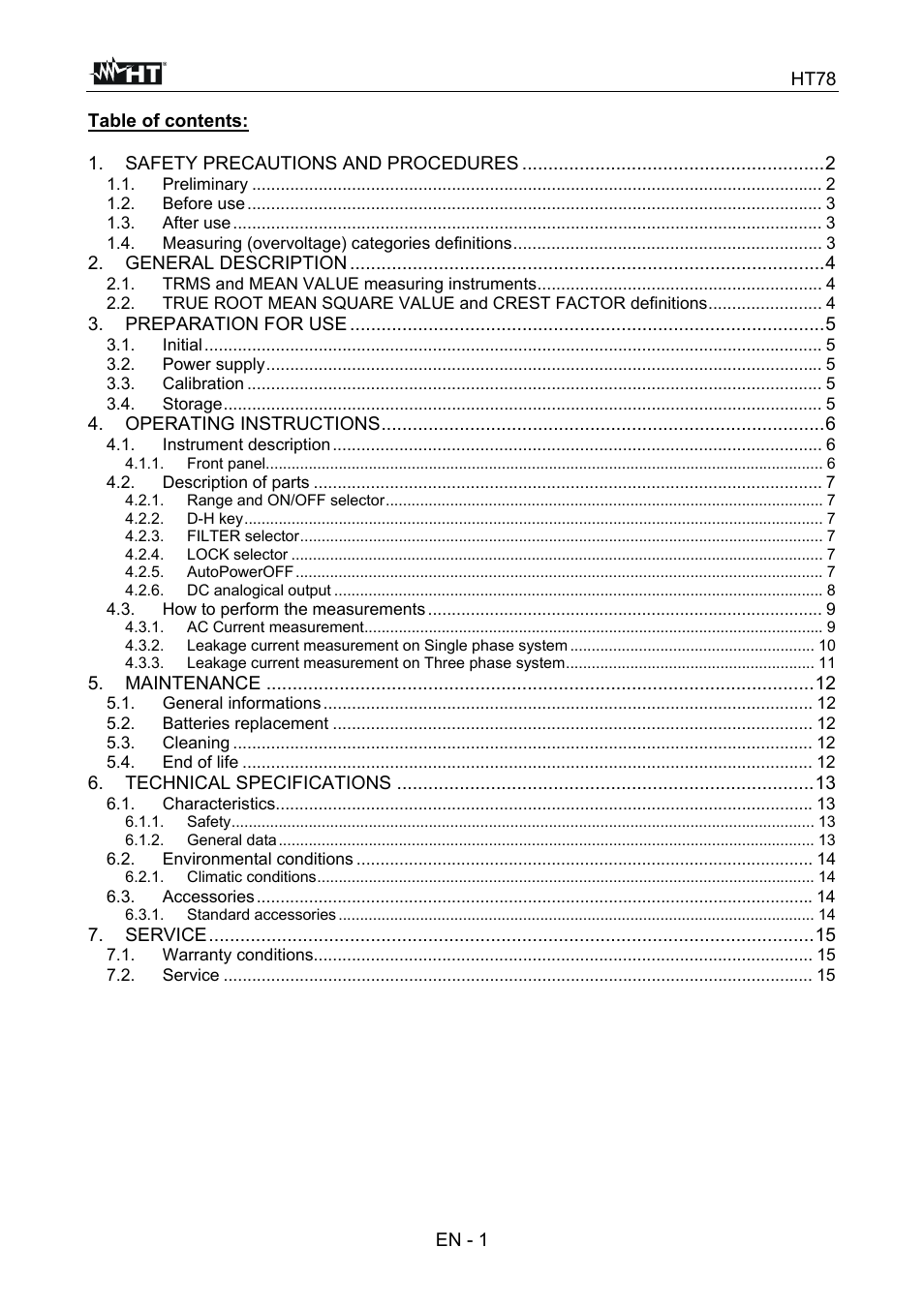 HT instruments HT78 User Manual | Page 2 / 16