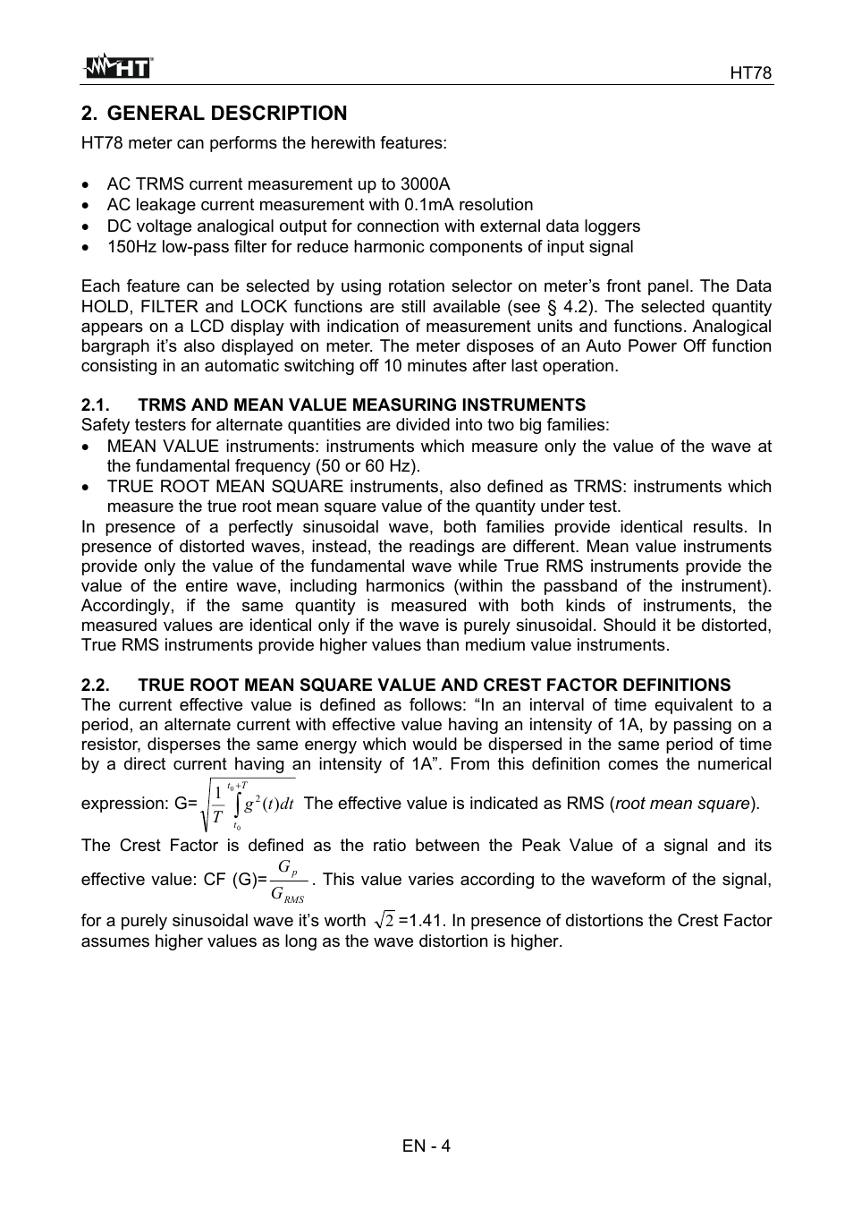 General description | HT instruments HT78 User Manual | Page 5 / 16