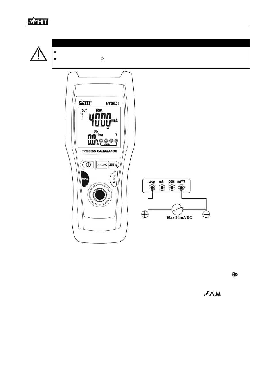 Caution | HT instruments HT8051 User Manual | Page 12 / 74
