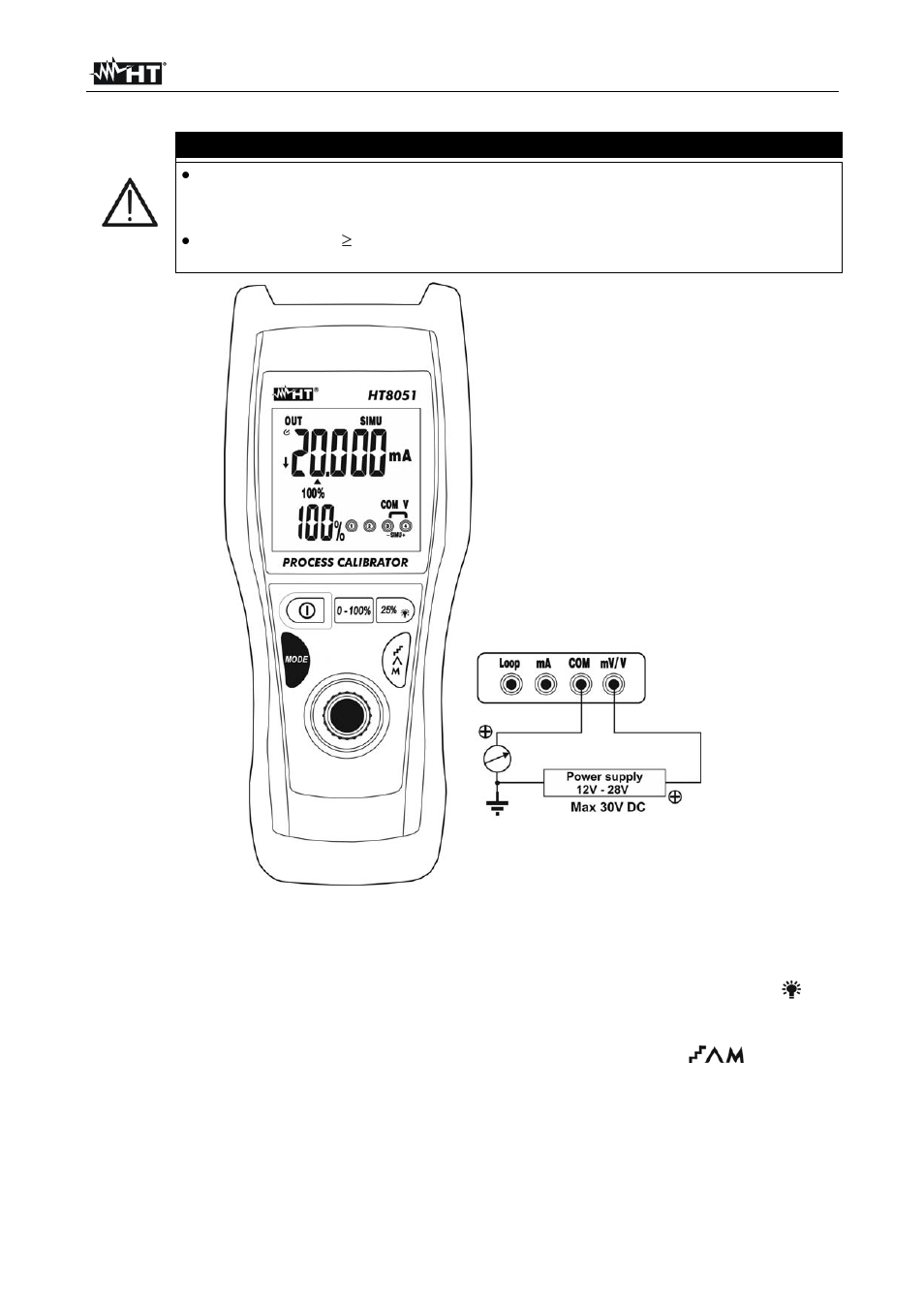 Caution | HT instruments HT8051 User Manual | Page 14 / 74