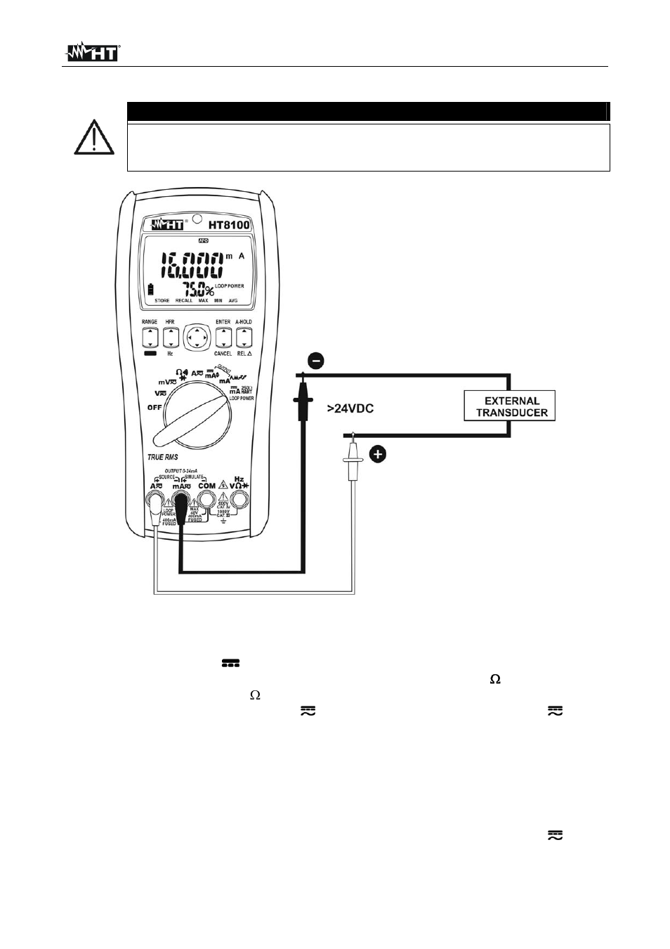 Caution | HT instruments HT8100 User Manual | Page 20 / 26