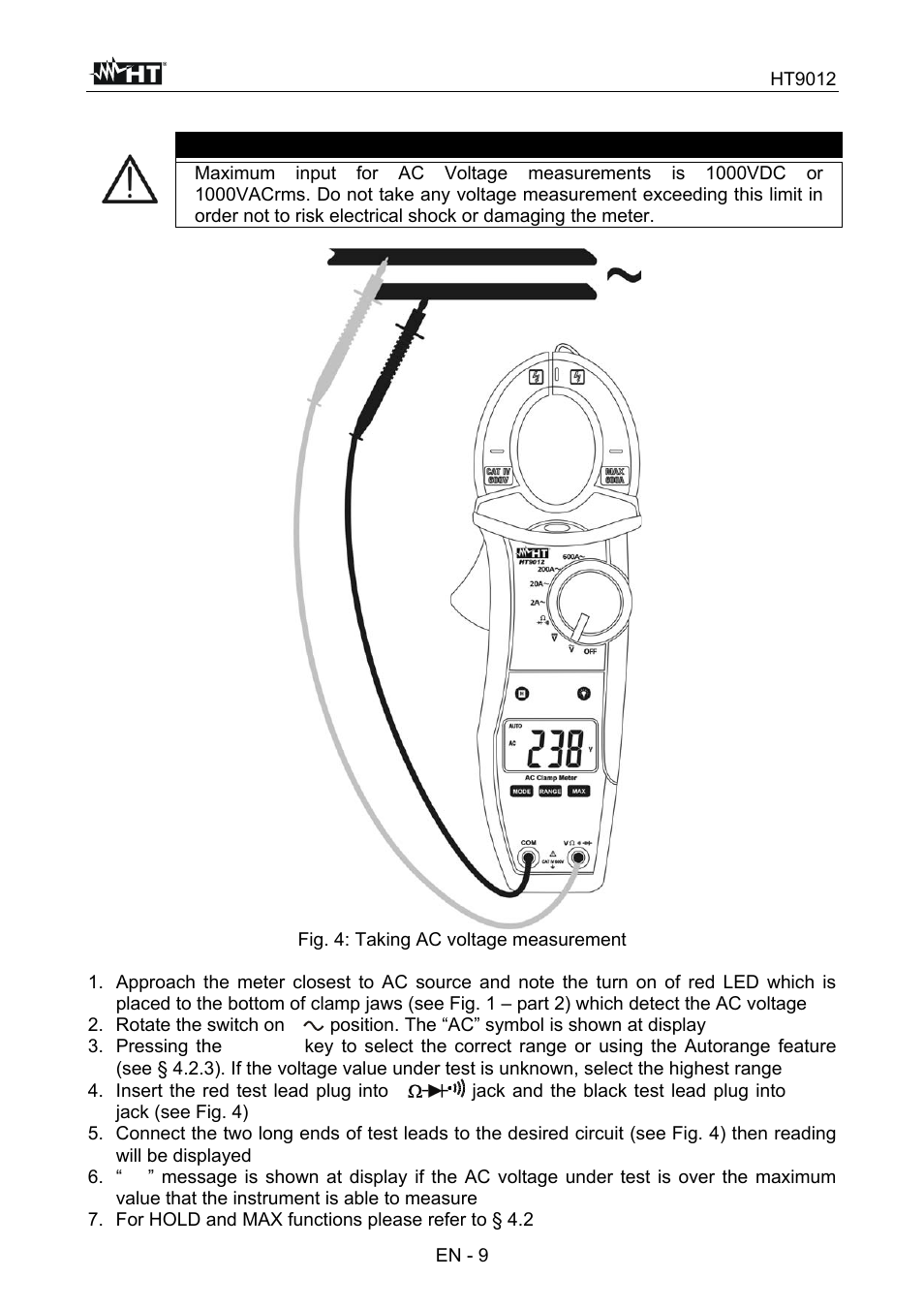 Caution | HT instruments HT9012 User Manual | Page 10 / 17