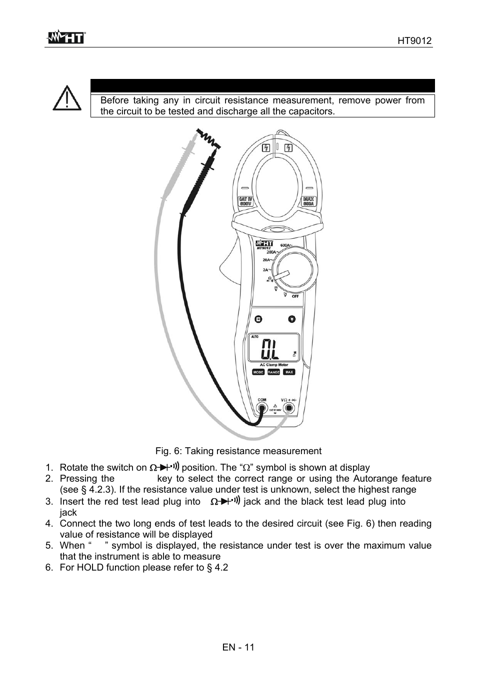 Caution | HT instruments HT9012 User Manual | Page 12 / 17