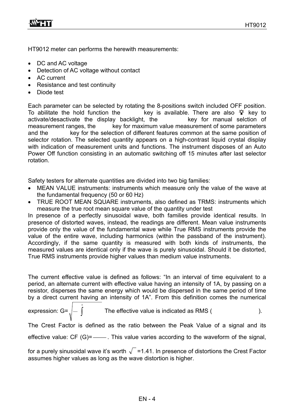 2 general description | HT instruments HT9012 User Manual | Page 5 / 17