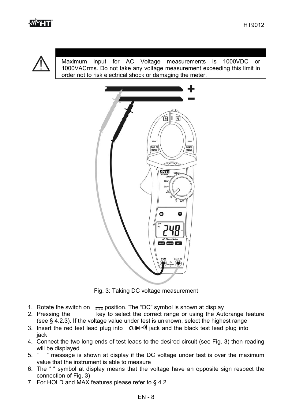 Caution | HT instruments HT9012 User Manual | Page 9 / 17