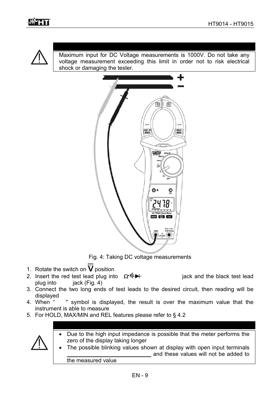 Caution | HT instruments HT9015 User Manual | Page 10 / 22