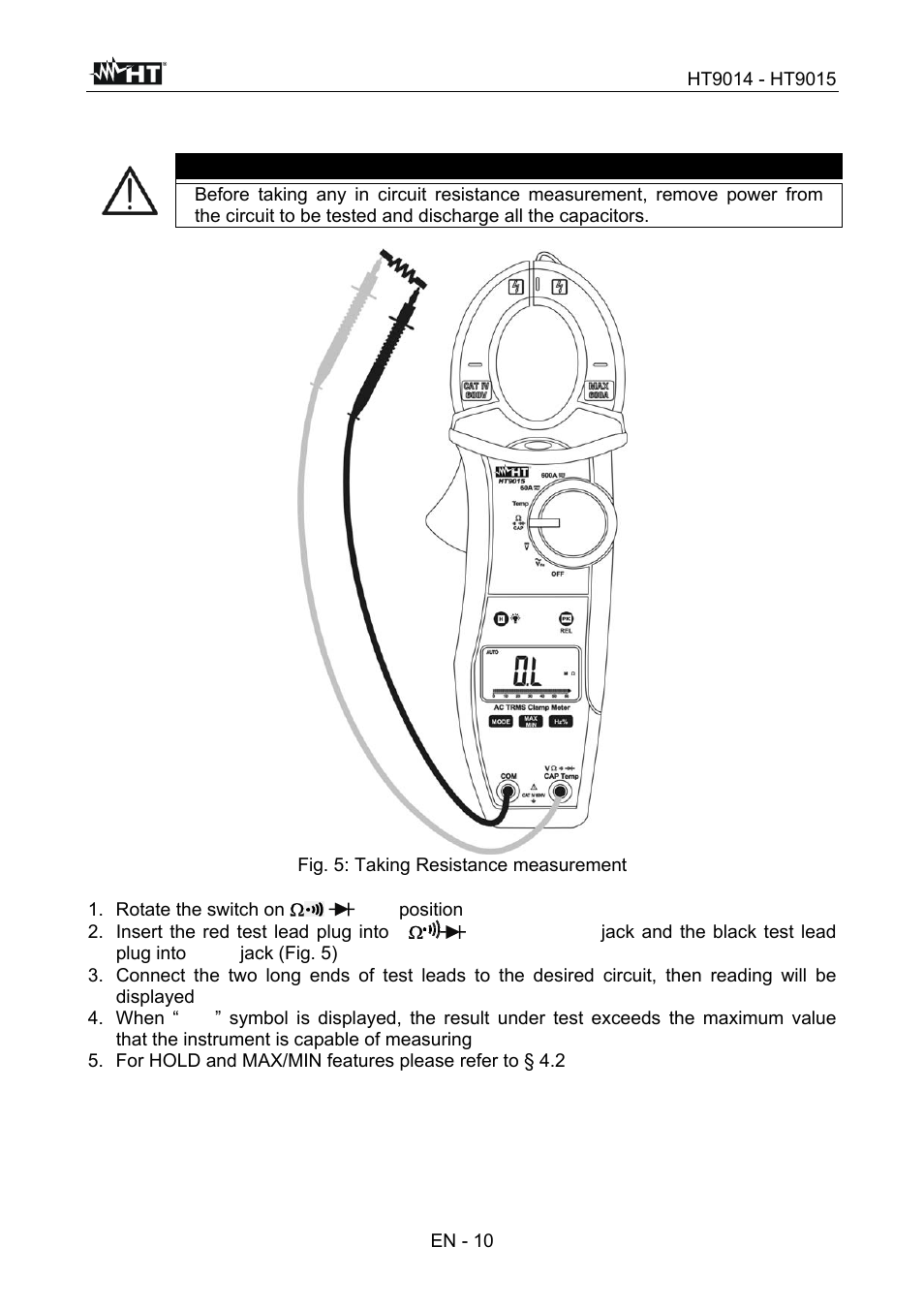 Caution | HT instruments HT9015 User Manual | Page 11 / 22
