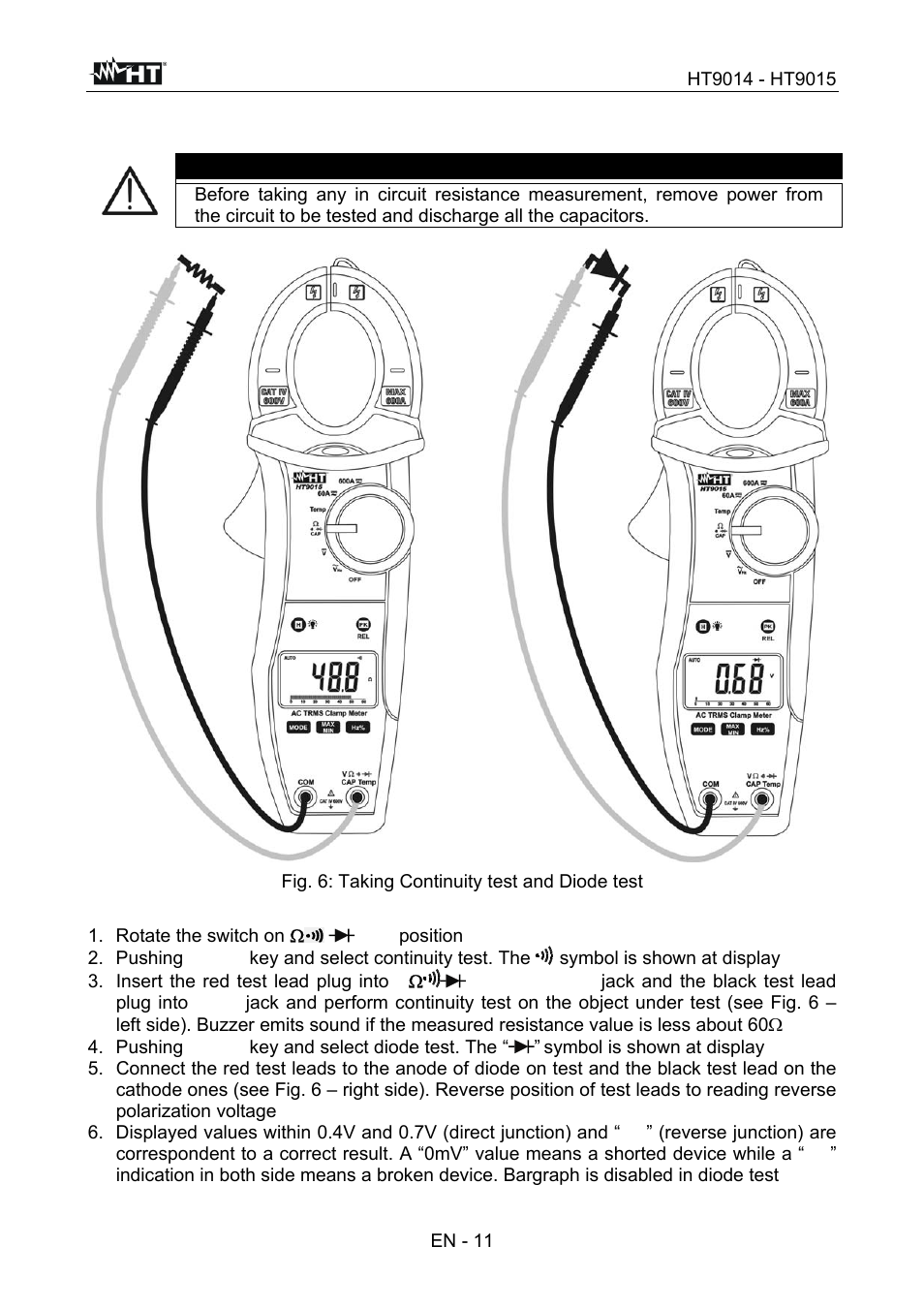 Caution | HT instruments HT9015 User Manual | Page 12 / 22