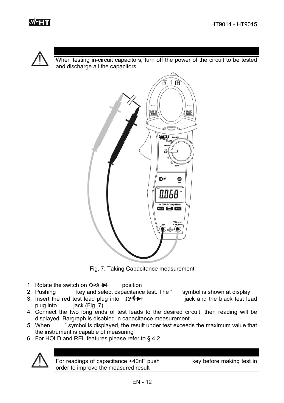 Caution | HT instruments HT9015 User Manual | Page 13 / 22