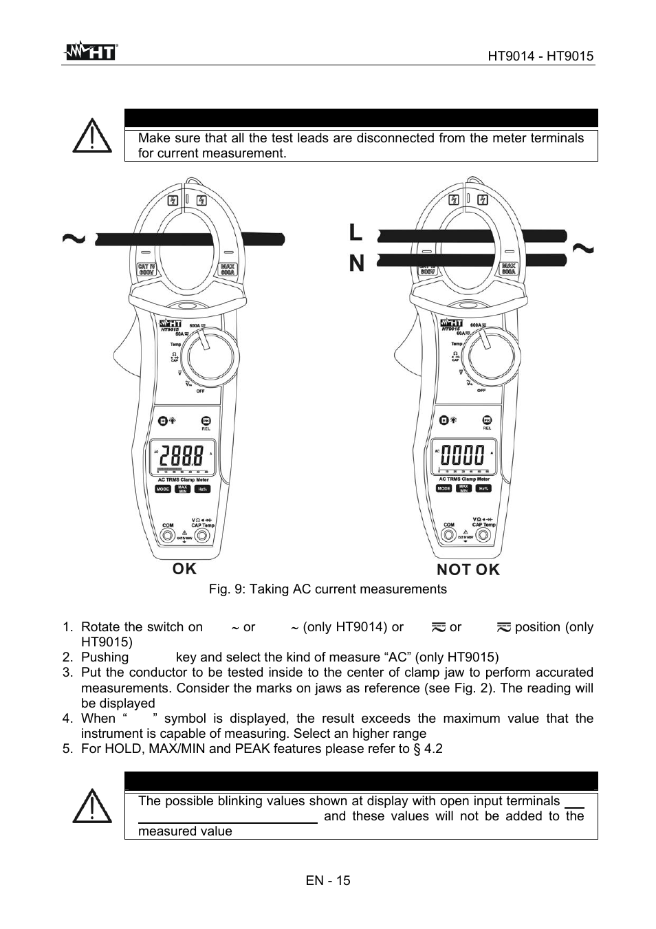 Caution | HT instruments HT9015 User Manual | Page 16 / 22