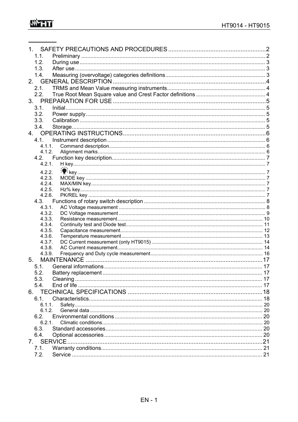 HT instruments HT9015 User Manual | Page 2 / 22