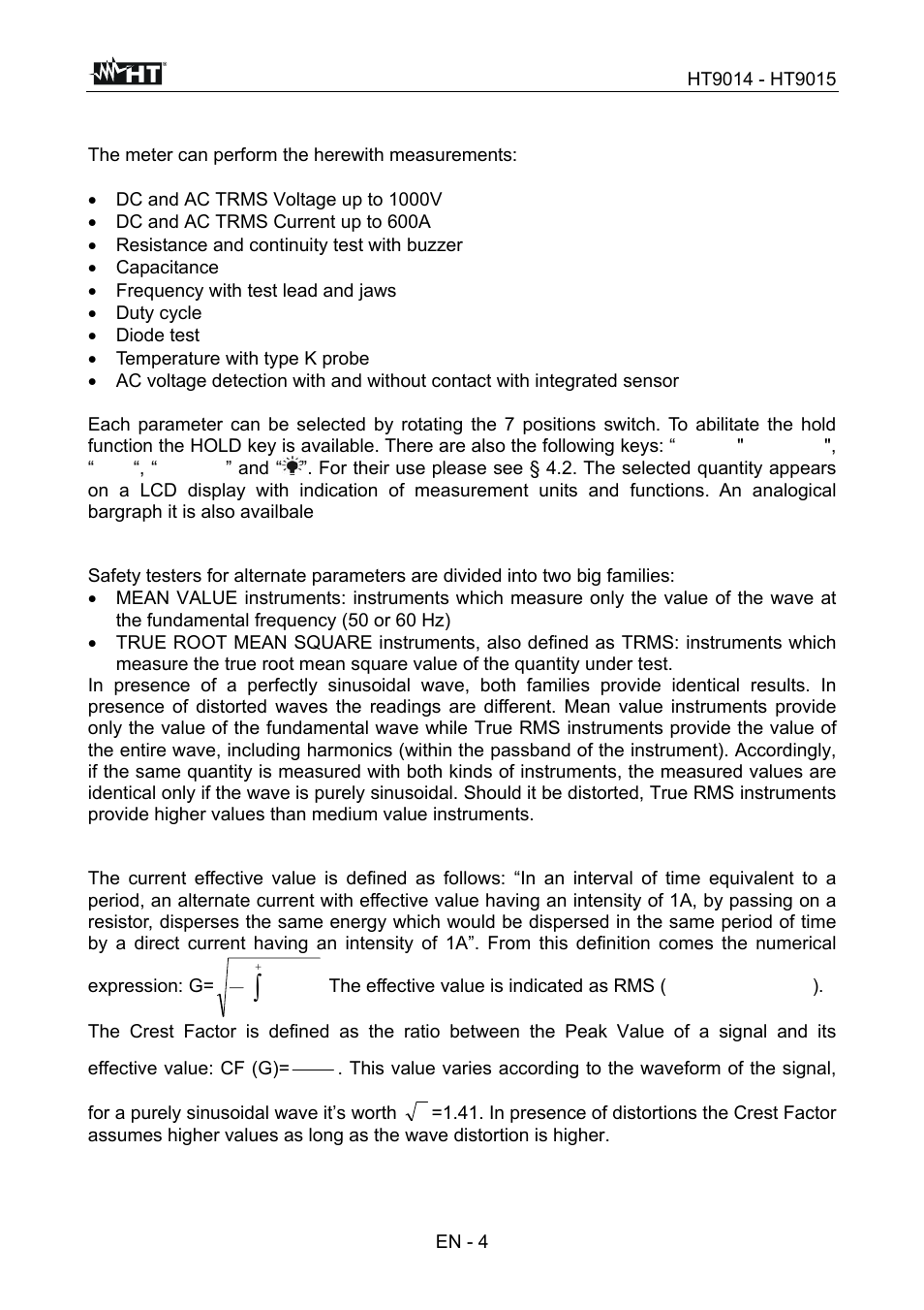 General description | HT instruments HT9015 User Manual | Page 5 / 22