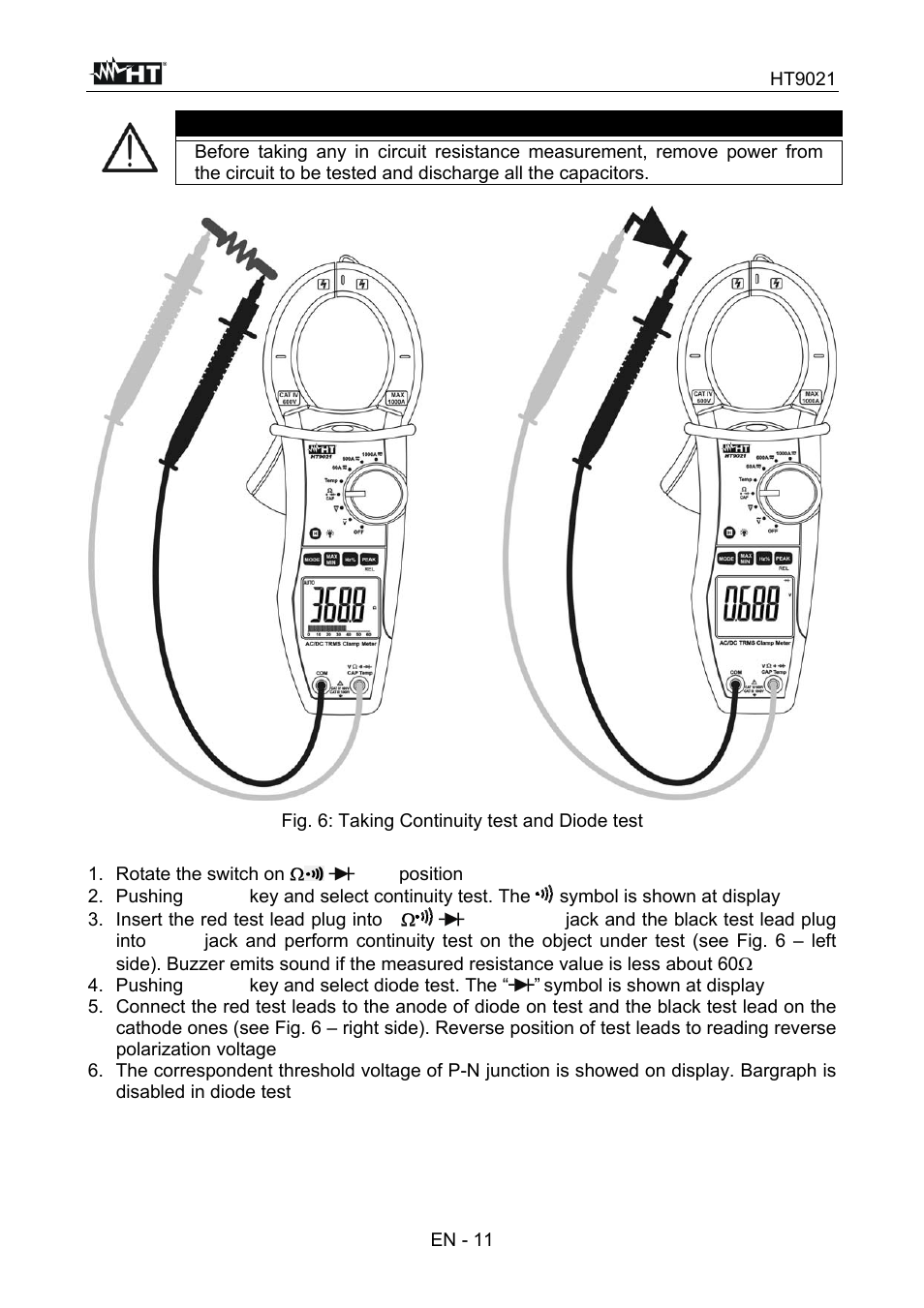 Caution | HT instruments HT9021 User Manual | Page 12 / 21