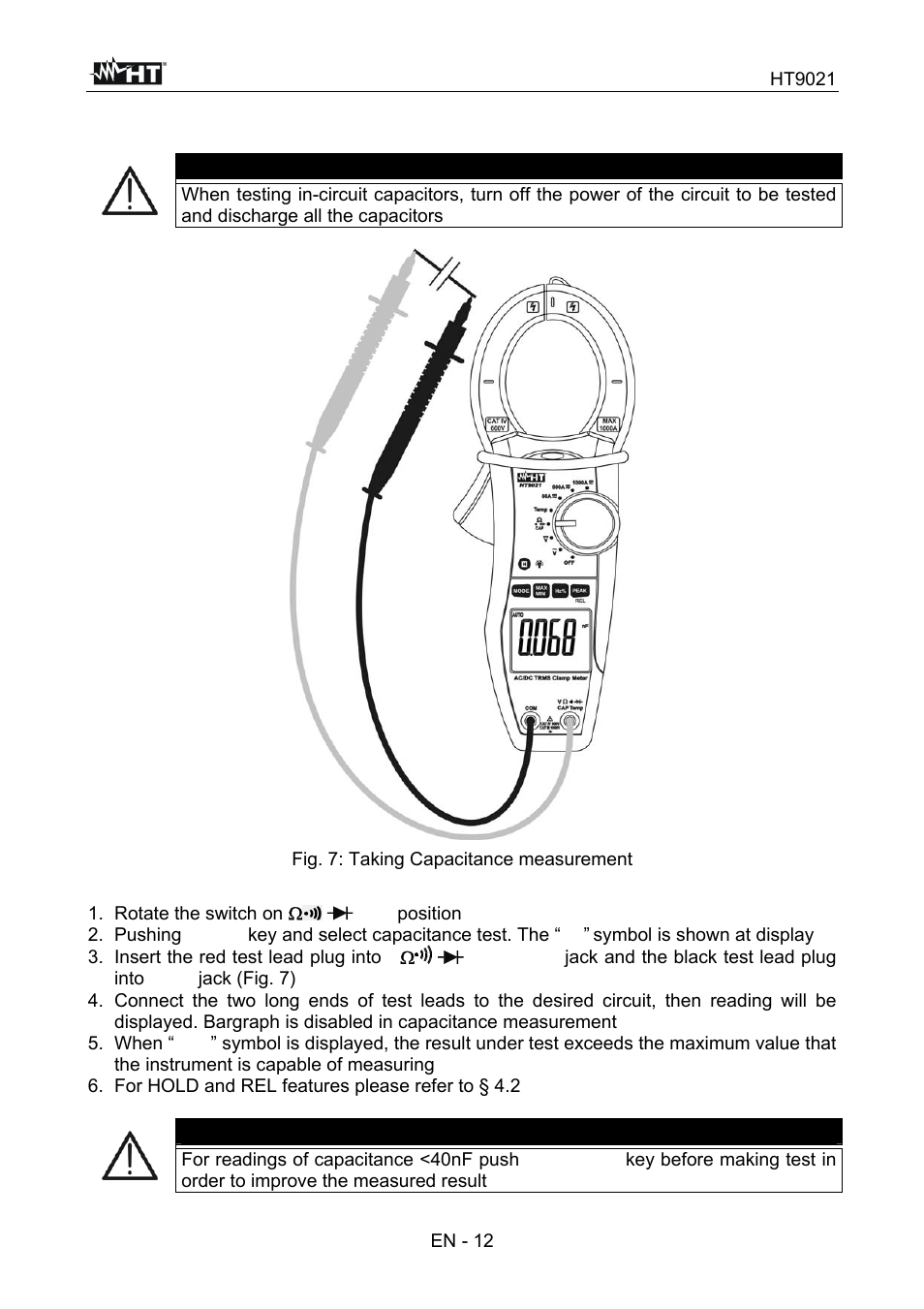 Caution | HT instruments HT9021 User Manual | Page 13 / 21