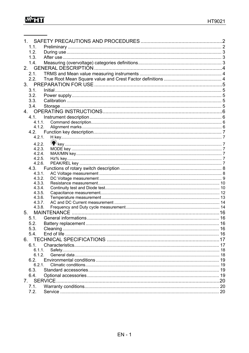 HT instruments HT9021 User Manual | Page 2 / 21