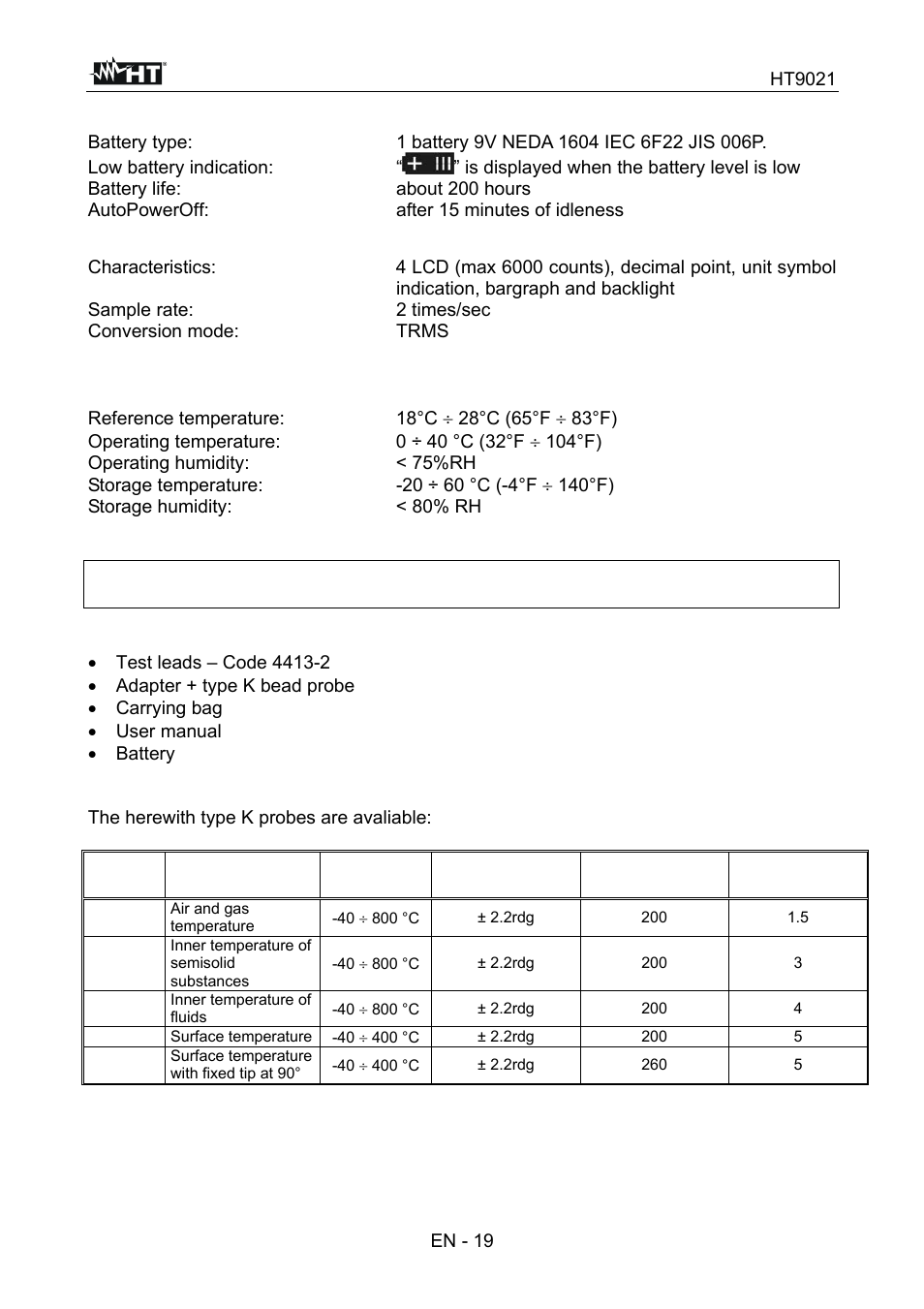 HT instruments HT9021 User Manual | Page 20 / 21