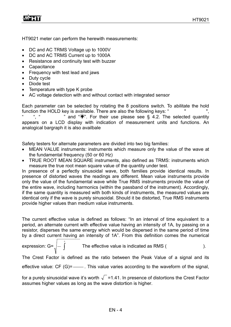 General description | HT instruments HT9021 User Manual | Page 5 / 21