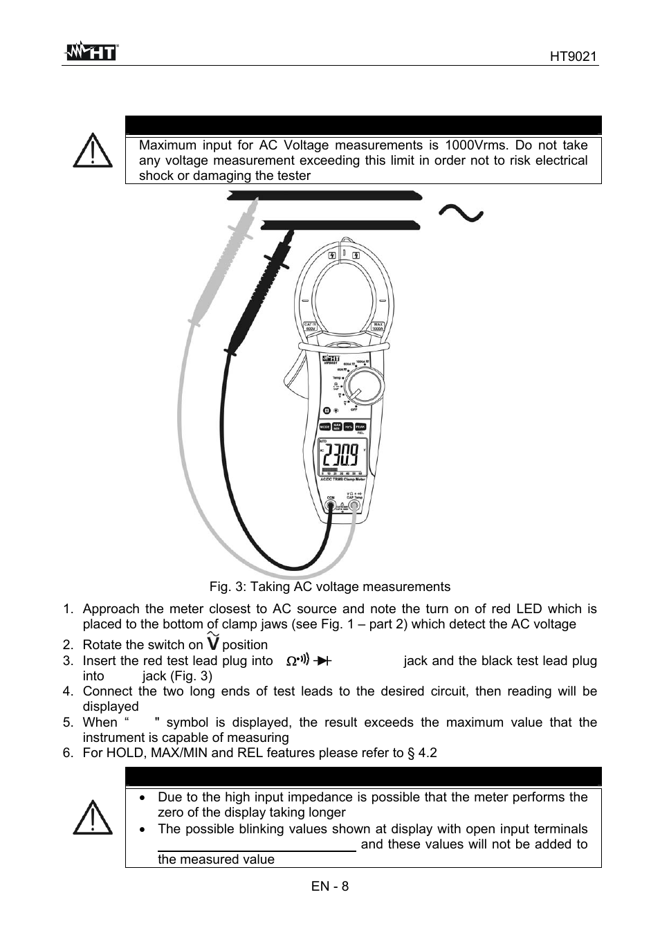 Caution | HT instruments HT9021 User Manual | Page 9 / 21