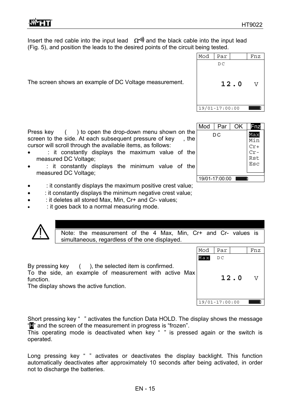 Warning | HT instruments HT9022 User Manual | Page 17 / 56