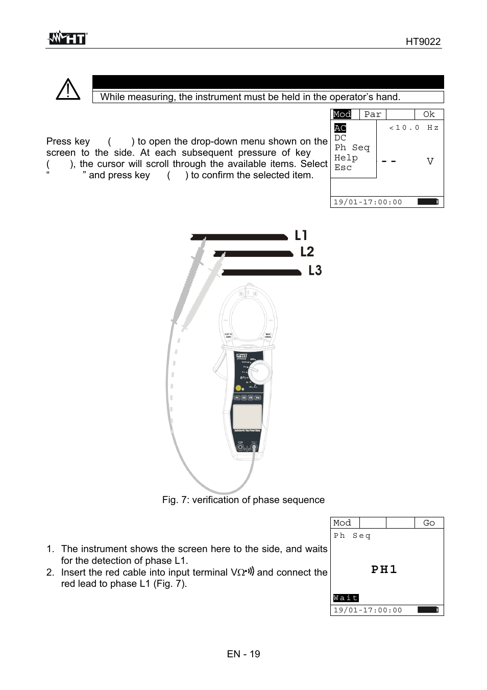 P h 1, Warning | HT instruments HT9022 User Manual | Page 21 / 56