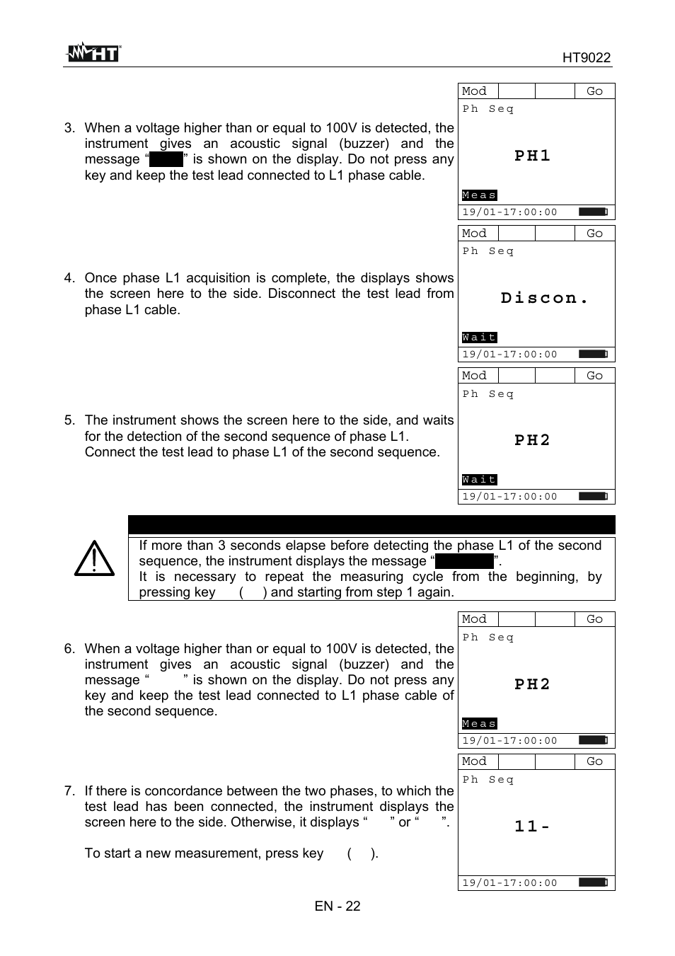 P h 1, P h 2, Warning | HT instruments HT9022 User Manual | Page 24 / 56
