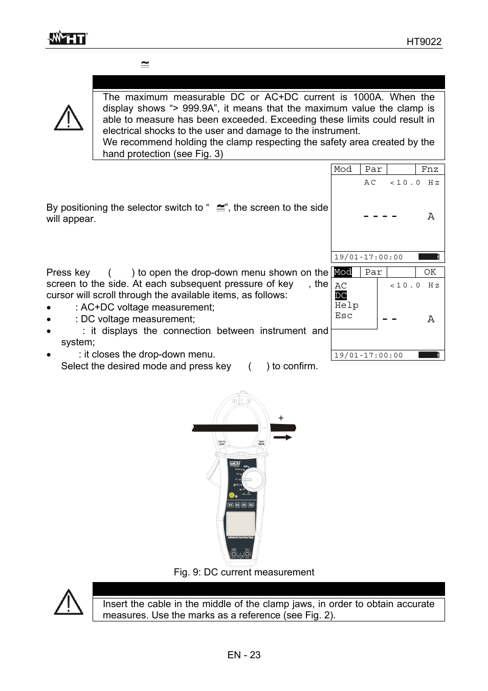 Warning | HT instruments HT9022 User Manual | Page 25 / 56