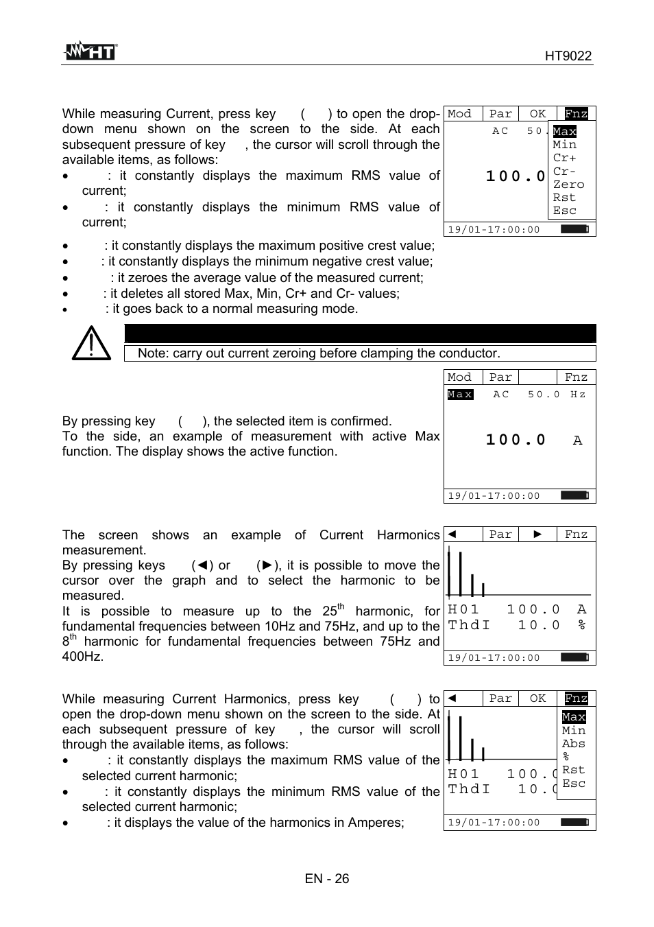 1 0 0 . 0 a, Warning | HT instruments HT9022 User Manual | Page 28 / 56