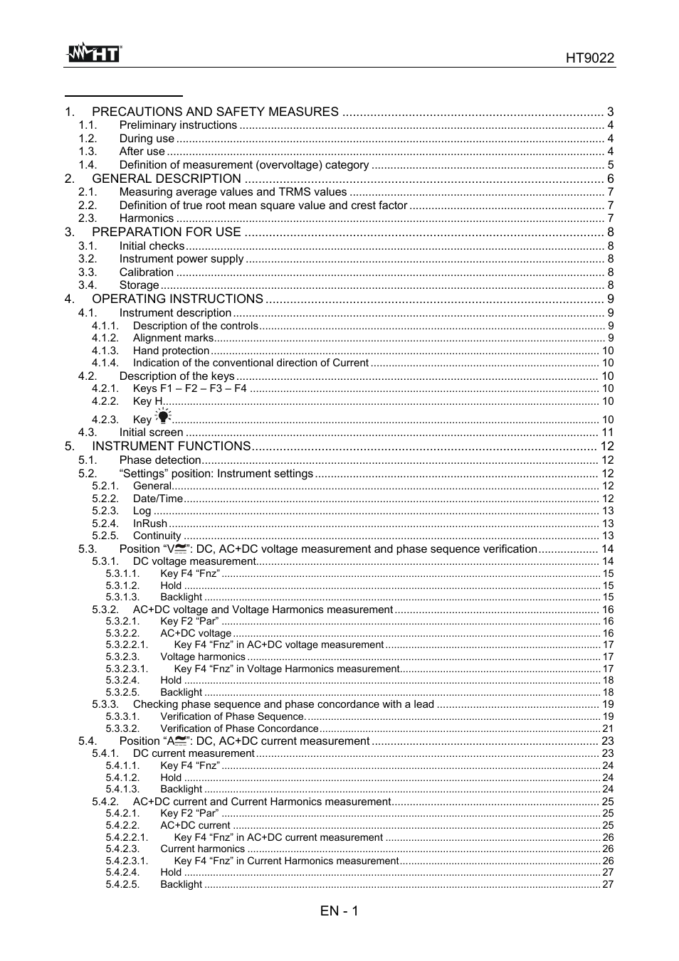 HT instruments HT9022 User Manual | Page 3 / 56