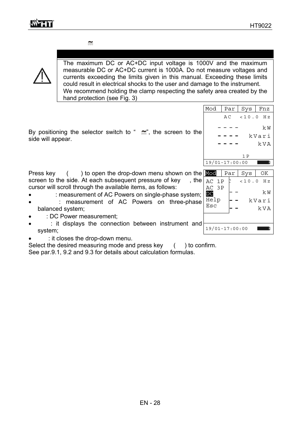 Warning | HT instruments HT9022 User Manual | Page 30 / 56