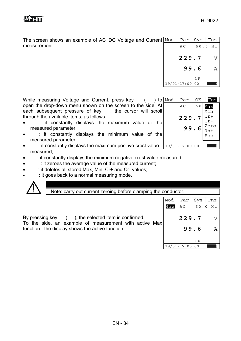 Warning | HT instruments HT9022 User Manual | Page 36 / 56