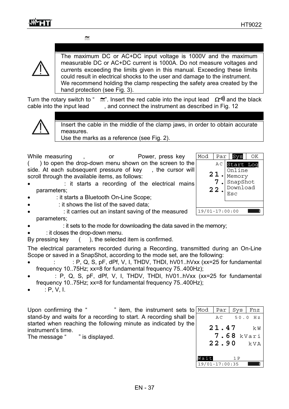 Warning | HT instruments HT9022 User Manual | Page 39 / 56