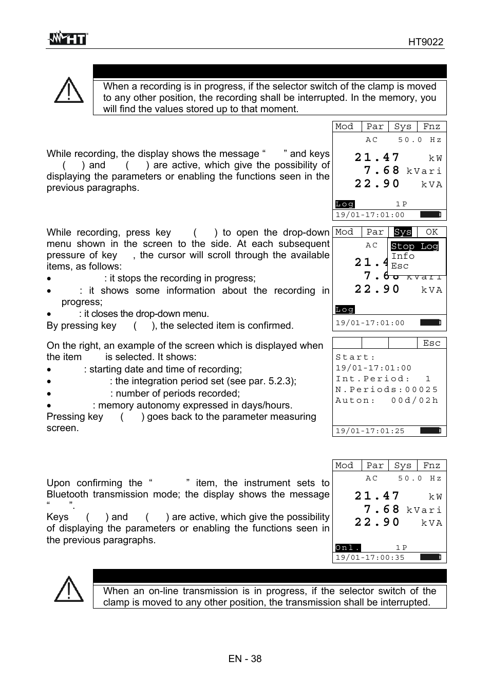 Warning | HT instruments HT9022 User Manual | Page 40 / 56