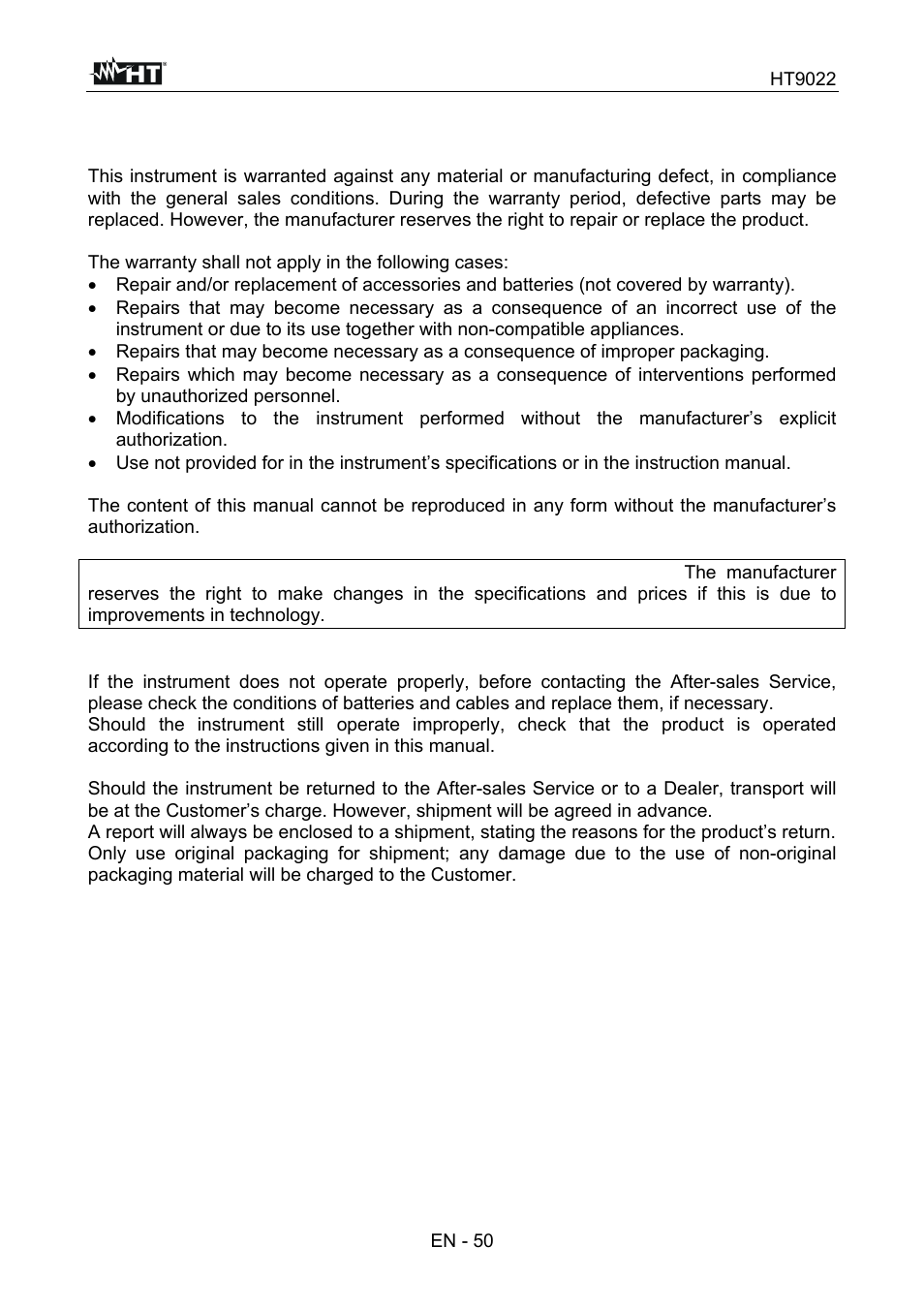 HT instruments HT9022 User Manual | Page 52 / 56