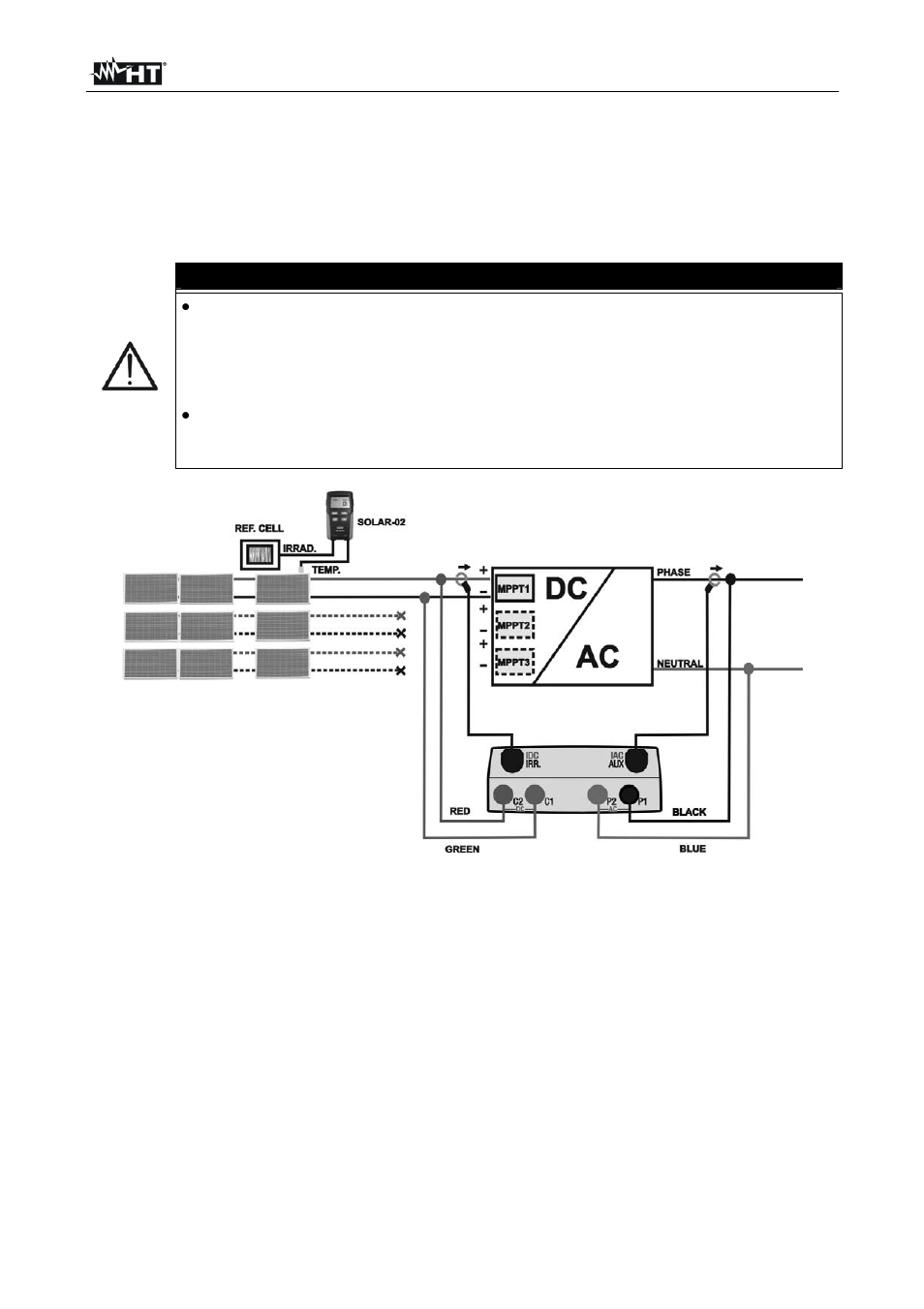 Caution | HT instruments SOLAR I-V User Manual | Page 25 / 76