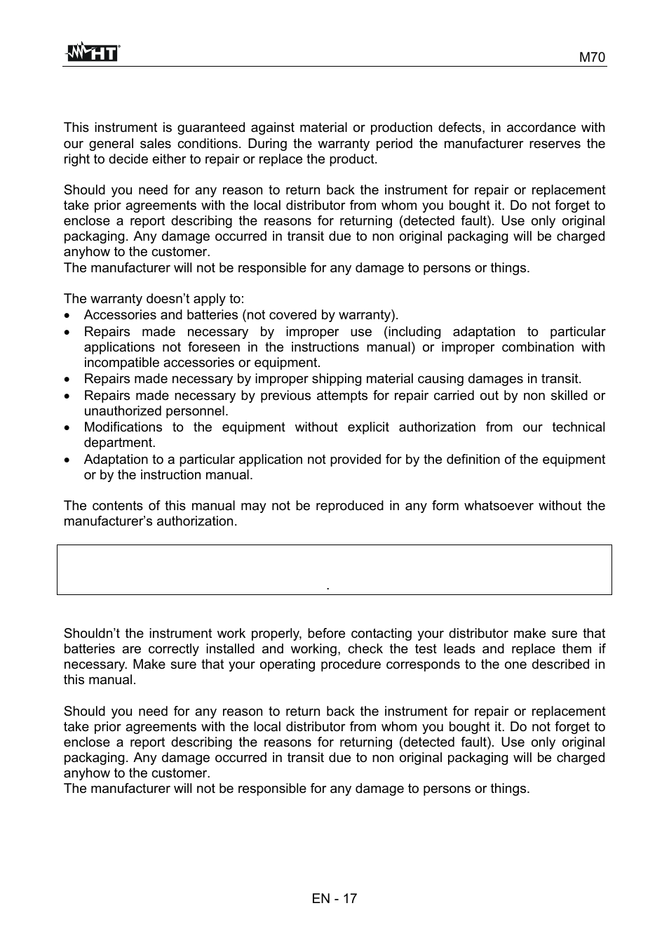 HT instruments M70 User Manual | Page 18 / 18