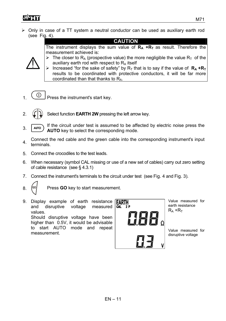 Caution | HT instruments M71 User Manual | Page 12 / 26