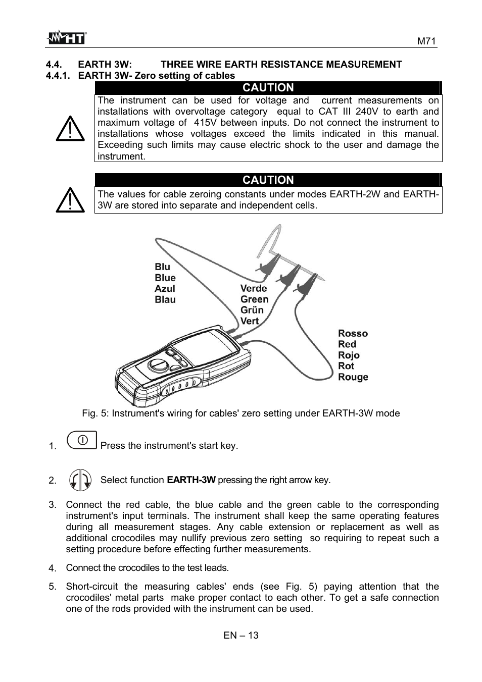 Caution | HT instruments M71 User Manual | Page 14 / 26