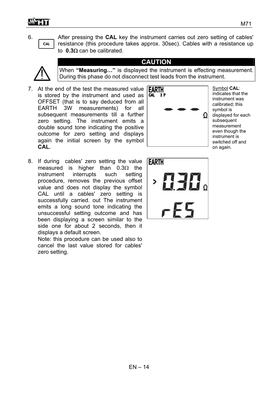 Caution | HT instruments M71 User Manual | Page 15 / 26